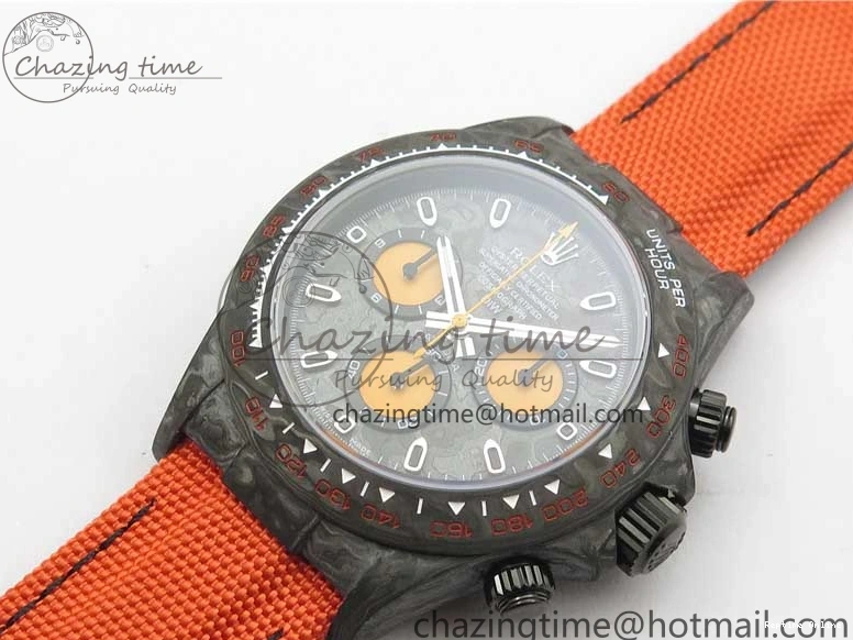 0503 AllSeason Daytona DIW Carbon OMF Best Edition Carbon Orange Dial on Orange Nylon Strap A 2845